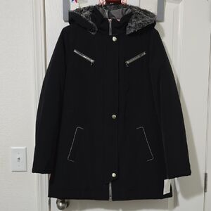 Nautica Black Coat w Gray Faux Fur Lining